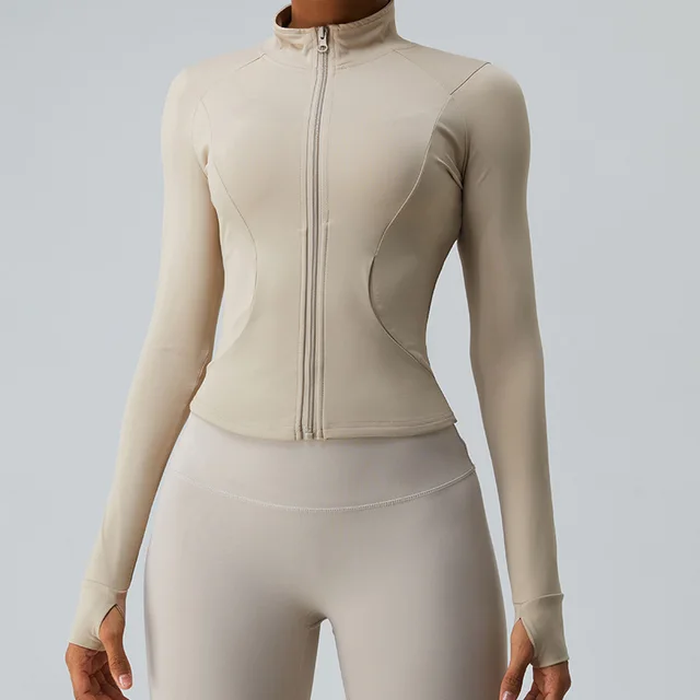 Women's Slim Fit Slimming Long Sleeves Workout Clothes Top Quick drying Sports Jacket Light Khaki - Shop at LoveMi
