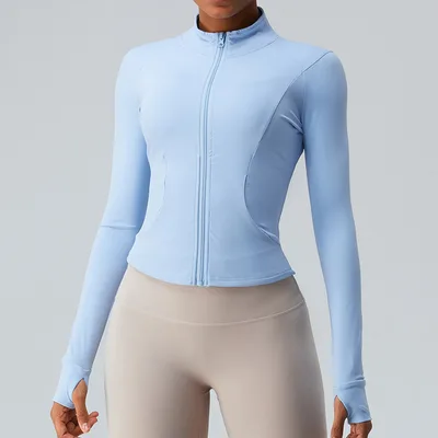 Women's Slim Fit Slimming Long Sleeves Workout Clothes Top Quick drying Sports Jacket Sky Blue - Shop at LoveMi