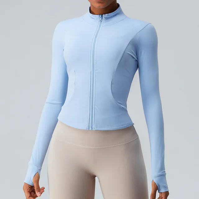Women's Slim Fit Slimming Long Sleeves Workout Clothes Top Quick drying Sports Jacket Sky Blue - Shop at LoveMi