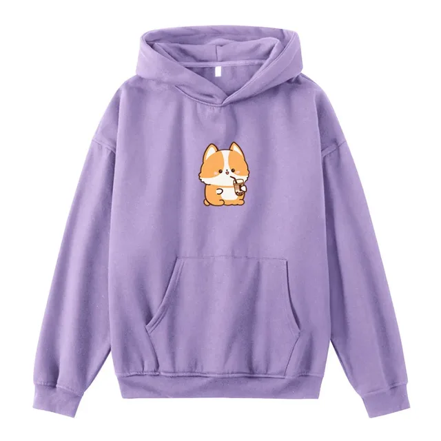 Autumn And Winter European And American Cartoon Printed Long sleeved Hoodie Purple - Shop at LoveMi