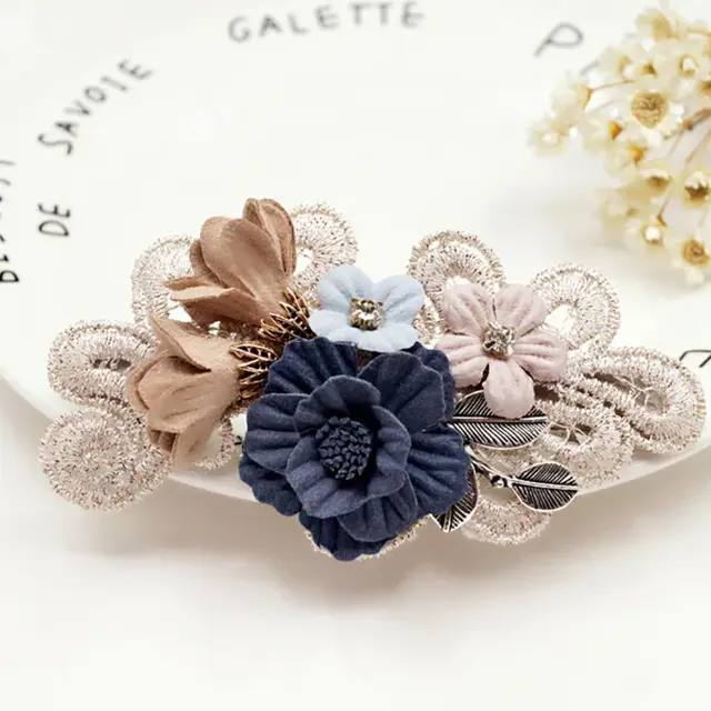 Handmade Bow Hair Accessories Barrettes Hair Ring Pearl Elegant Girl Headdress Flower Navy Blue Spring Clip - Shop at LoveMi