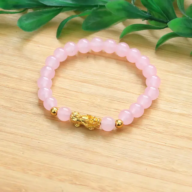 Men's And Women's Fashion Obsidian Gold plated Leather Show Bracelet 8Mm Pink Golden Pixiu - Shop at LoveMi