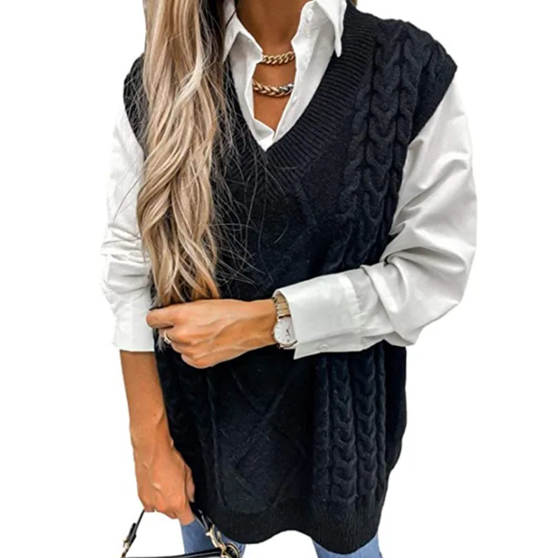 Sweater Vest Women's Vest V neck Sleeveless Black - Shop at LoveMi