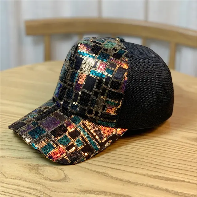 Women's Sequin Breathable Net Cap Ethnic Style Baseball Cap Black - Shop at LoveMi