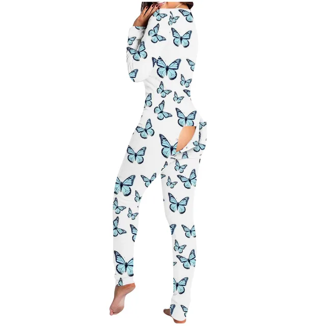 Women's Button Flip Adult Pajamas Blue - Shop at LoveMi