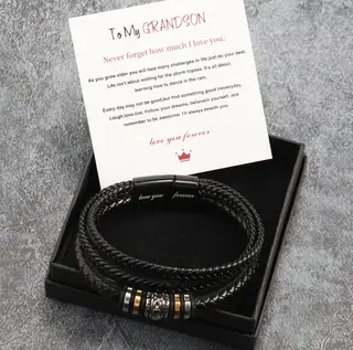 Stainless Steel Multi-layer Woven Bracelet Titanium Leather Lettering Gift Suit - Stainless Steel 4