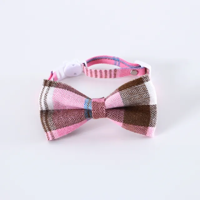 Pet British Style Plaid Bow Tie And Tie Adjustable Collar Accessories Denim Pink Plaid Bow - Shop at LoveMi