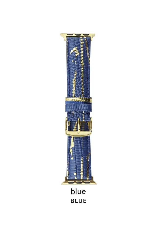 Bronzing Lizard Pattern Leather Watch Strap Blue - Shop at LoveMi