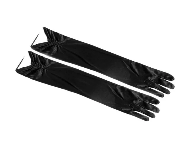 Double row Beaded Satin Sun Protection Scar Cover Up Oversleeve Bridal Wedding Gloves Black - Shop at LoveMi
