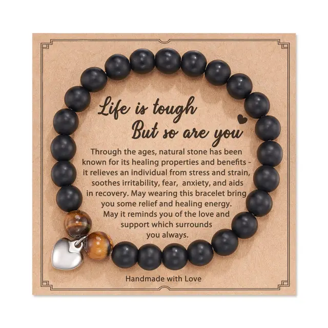 8mm Heart Bracelet Striped Purple Agate Cross Pendant Elephant Bracelet Frosted With Cards - Shop at LoveMi