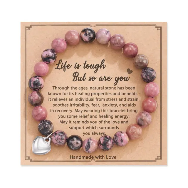 8mm Heart Bracelet Striped Purple Agate Cross Pendant Elephant Bracelet Red Line With Card - Shop at LoveMi