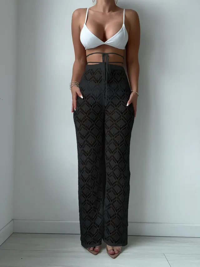 Women's Beach Hollow out Casual High Waist Bikini Sun proof Trousers Black - Shop at LoveMi