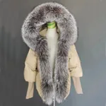 White Duck Down Real Fur Big Fur Collar Down Jacket - Khaki