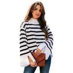 Striped Turtleneck Sweater Women's Cuffs - Lc2723245 White