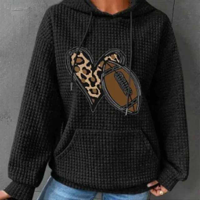 Women's Long sleeved Round Neck Pullover Hooded Waffle Sweater Black - Shop at LoveMi