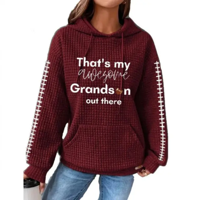 Women's Long sleeved Round Neck Pullover Hooded Waffle Sweater Red - Shop at LoveMi