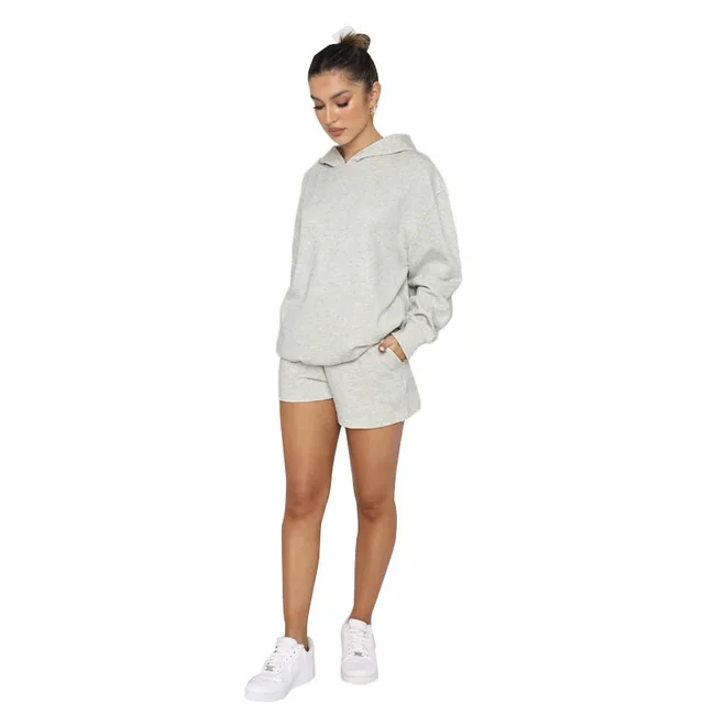 Solid Color Pullover Hooded Long Sleeves Sweater For Women Flower Gray - Shop at LoveMi