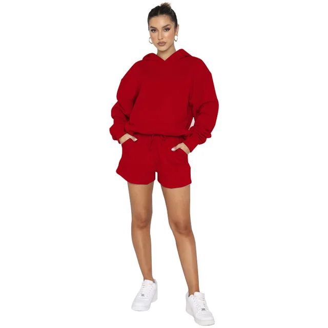 Solid Color Pullover Hooded Long Sleeves Sweater For Women Red - Shop at LoveMi