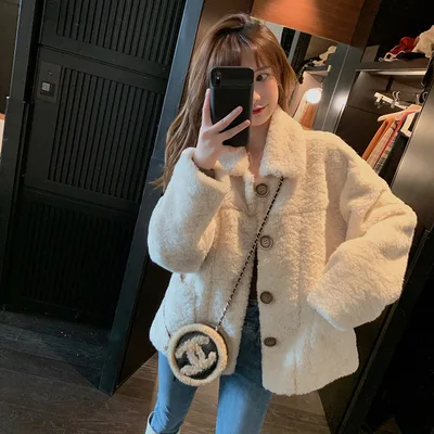 Berber Fleece Coat Women's Autumn And Winter New Loose Long sleeved Thickened Short Korean Style All matching Apricot - Shop at LoveMi