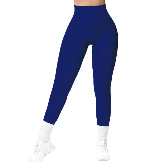 High Waist Seamless Leggings Threaded Knitted Fitness Pants Solid Women's Slimming Sports Yoga Pants Elastic Running Sport Leggings Dark Blue - Shop at LoveMi