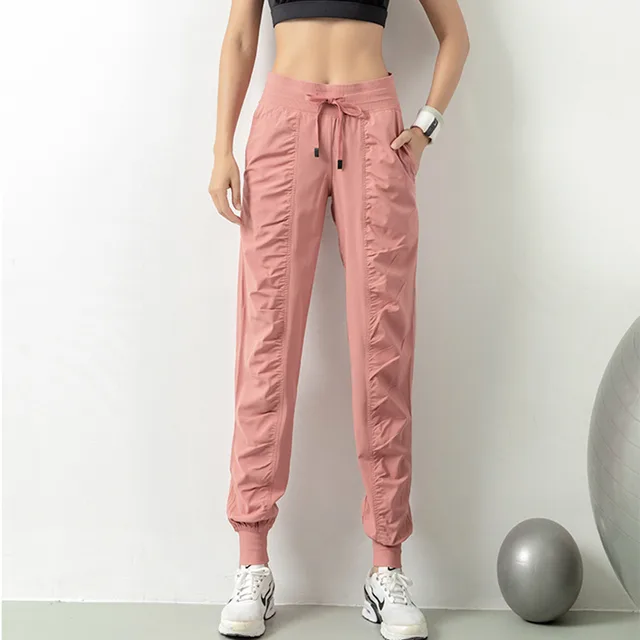 Fashion Casual Sports Pants For Women Loose Legs Drawstring High Waist Trousers With Pockets Running Sports Gym Fitness Yoga Pants Pink - Shop at LoveMi