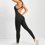 Zippered Yoga Fitness Jumpsuit Sleeveless Tummy Control Stretch Shapewear Butt Lifting Sportswear Women Fashion Outfits Clothing - Black