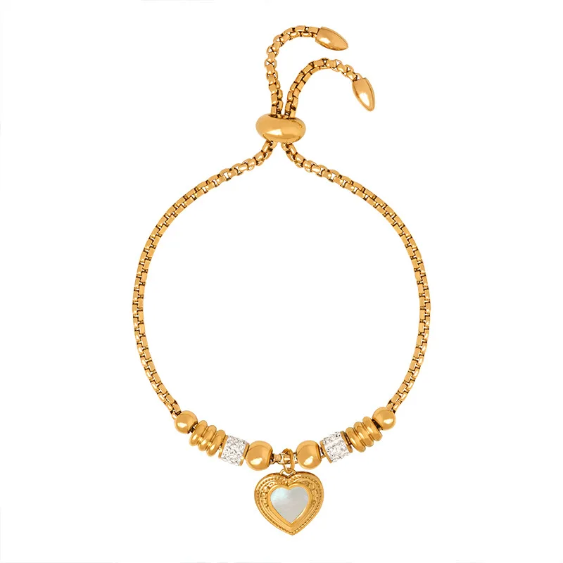 European And American New Retro Style Heart-shaped Pendant Bracelet - E463 Golden White Sea Shell