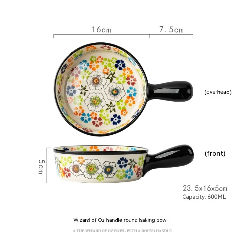 Hand Painted Embossed Wizard Of Oz Handle Ceramic Ovenware Bowl - Handle Round Baking Bowl