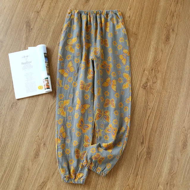 Women's Home Thin Summer Pure Cotton Pajama Pants Gray Butterfly - Shop at LoveMi