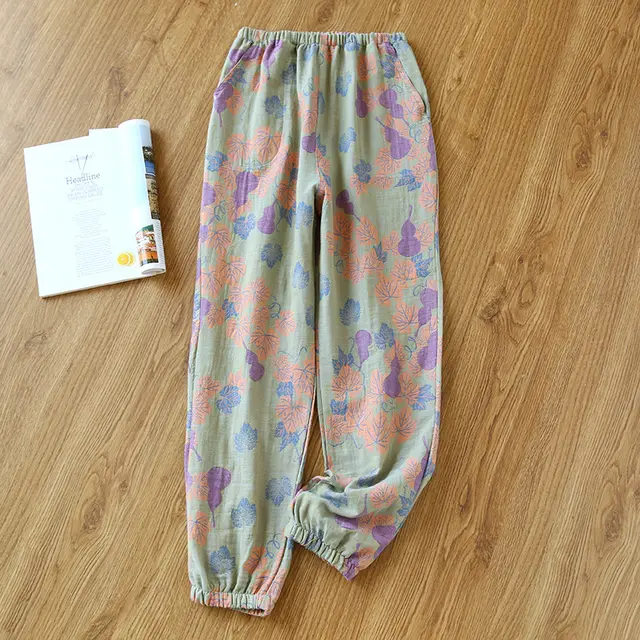 Women's Home Thin Summer Pure Cotton Pajama Pants Green Gourd - Shop at LoveMi