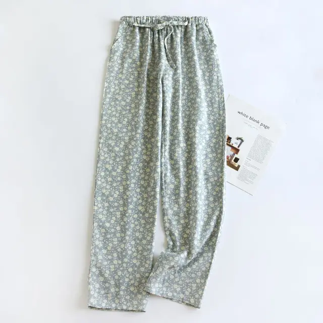 New Pure Cotton Double layer Gauze Women's Pajama Pants Lisa Blue - Shop at LoveMi