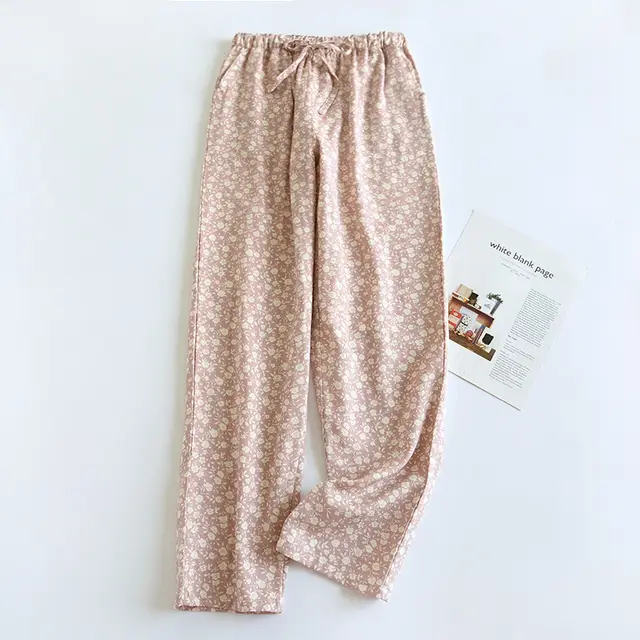 New Pure Cotton Double layer Gauze Women's Pajama Pants Lisa Pink - Shop at LoveMi