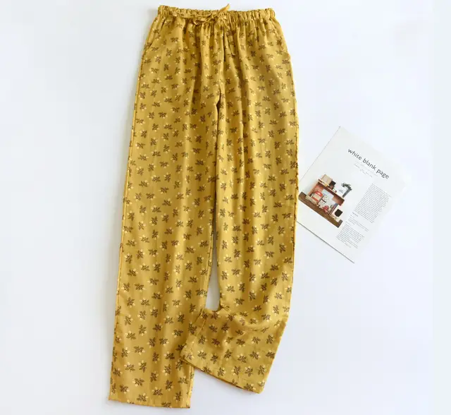 New Pure Cotton Double layer Gauze Women's Pajama Pants Yellow - Shop at LoveMi