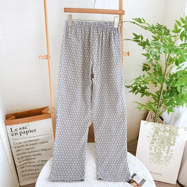 Straight Cotton Loose Home Pants Pajama Pants With Pockets Can Be Worn Outside Blue Snow Blue And White - Shop at LoveMi