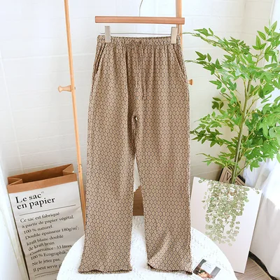 Straight Cotton Loose Home Pants Pajama Pants With Pockets Can Be Worn Outside Fairy Brown Blue And White - Shop at LoveMi