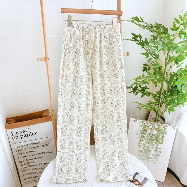 Straight Cotton Loose Home Pants Pajama Pants With Pockets Can Be Worn Outside Mountain Flower - Shop at LoveMi