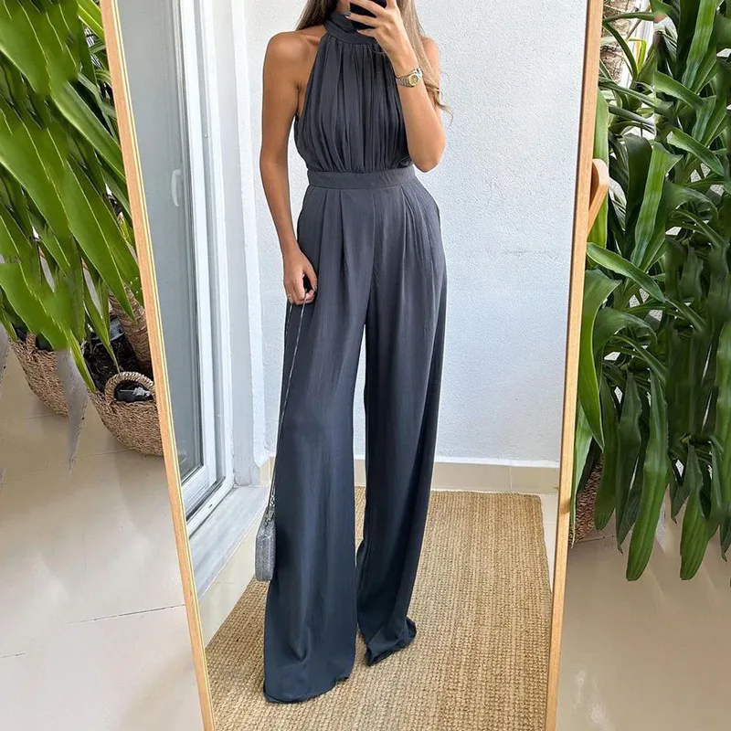 Women's Jumpsuit Autumn Fashion Casual Solid Colour - Grey