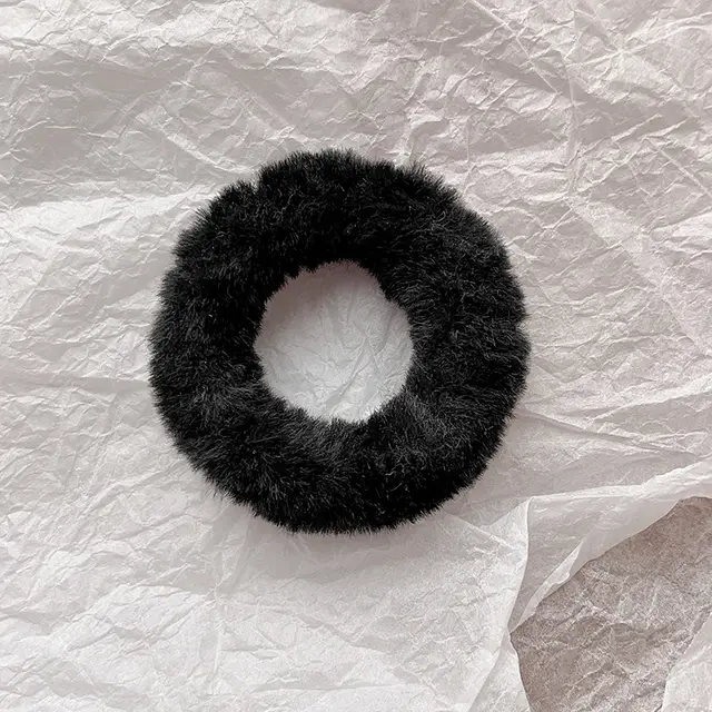 Cute Plush Large Intestine Hair Ring Small Circle Black - Shop at LoveMi