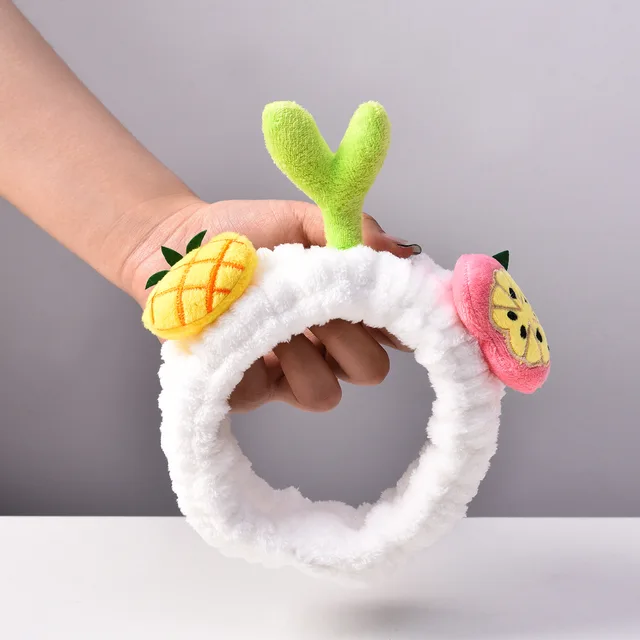 Cartoon Pineapple Bean Sprouts Grass Hair Ring Women's Raw Face Wash Makeup Headband White - Shop at LoveMi