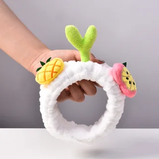 Cartoon Pineapple Bean Sprouts Grass Hair Ring Women's Raw Face Wash Makeup Headband - White