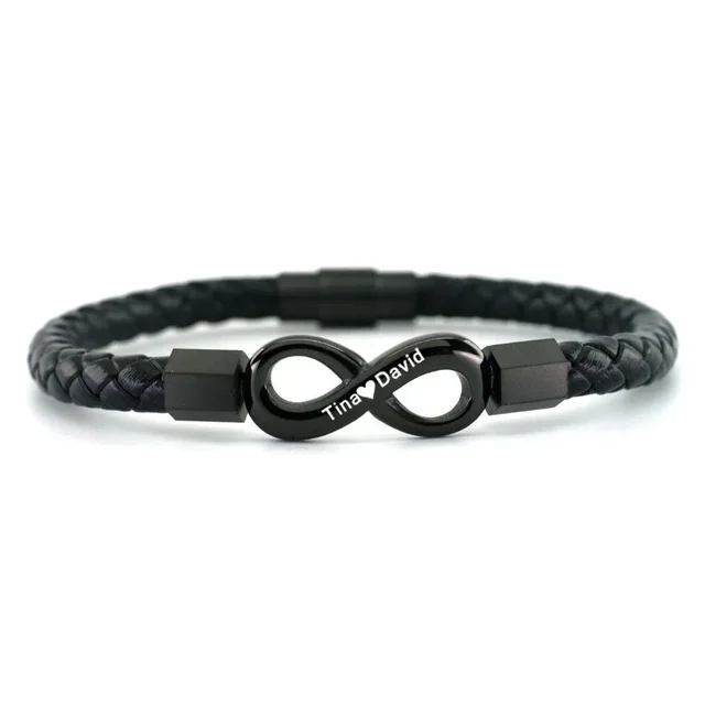 To My Man Custom Names Love You Forever And Always Infinity Leather Bracelet For Husband Dad Son Black - Shop at LoveMi