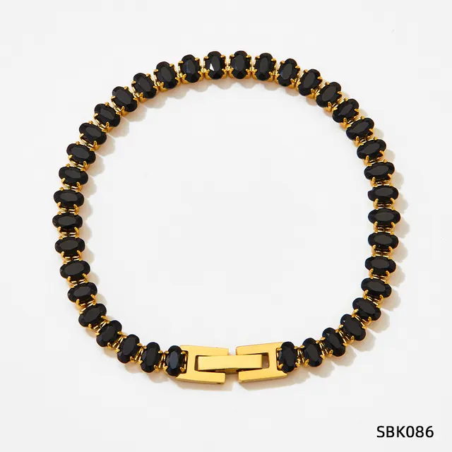 Ornament French Retro Stainless Steel Bracelet For Women Sak086 Golden Black - Shop at LoveMi