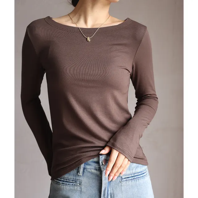 Modal Autumn And Winter Women's Slim Fit Long sleeved T shirt Top Brown - Shop at LoveMi