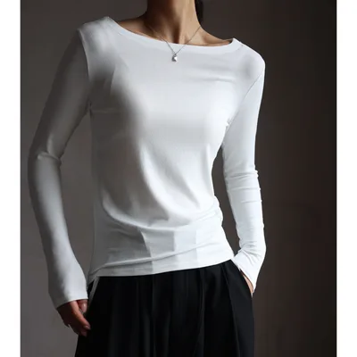 Modal Autumn And Winter Women's Slim Fit Long sleeved T shirt Top White - Shop at LoveMi