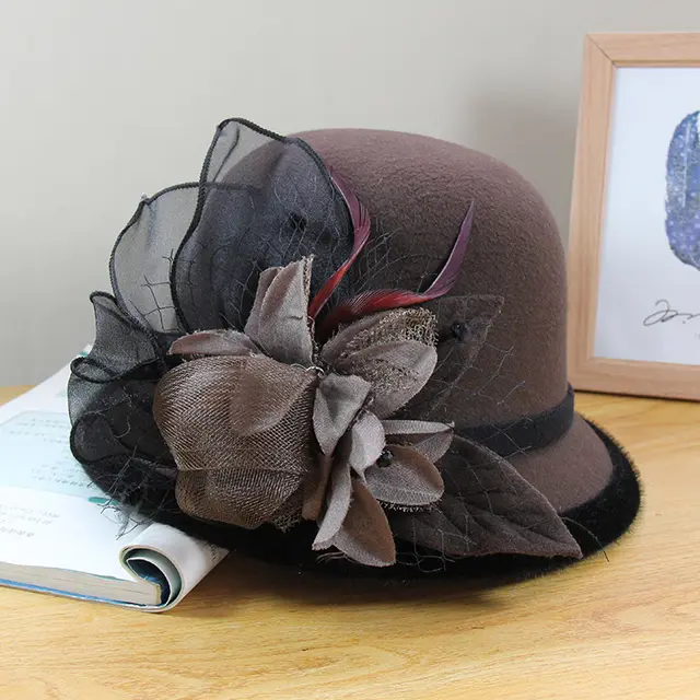 Woolen Hat British Vintage Top Hat Female All matching Elegant Temperament Bordered Deep Coffee - Shop at LoveMi