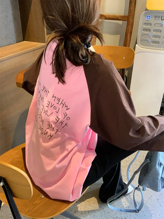 Raglan Sleeve Women's Shoulder Round Neck Bottoming Shirt Coffee Hit Pink - Shop at LoveMi