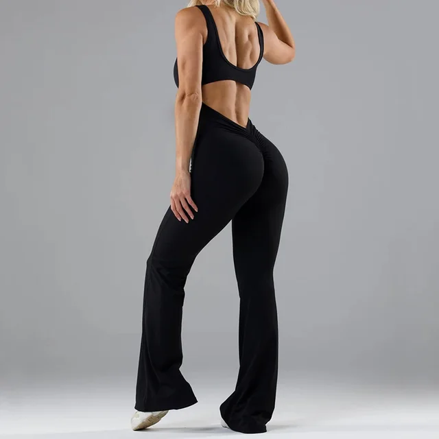 Tight Yoga Bodysuit Casual Hollow Seamless Womens Clothing Black - Shop at LoveMi
