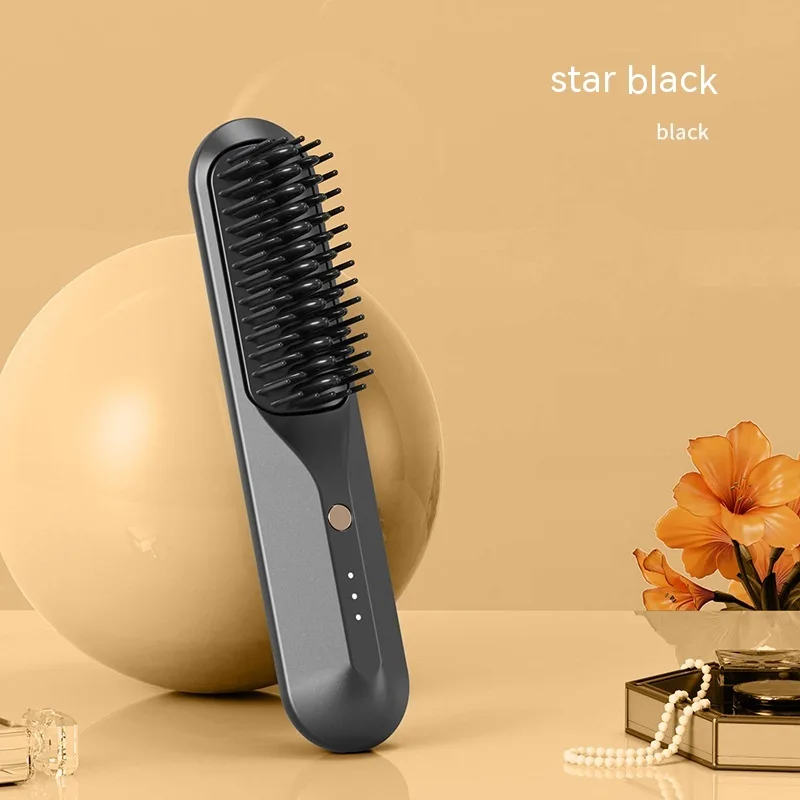 Wireless Straight Comb Portable Quick-heating Direct Hair Charging Straight Comb - Black