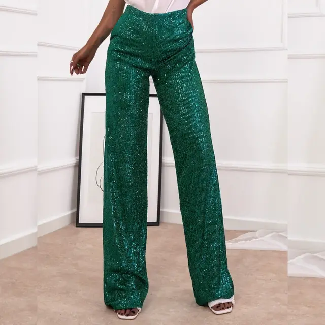 Pure Color Sequins Fashion Casual Straight Pants Green - Shop at LoveMi