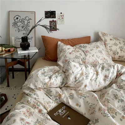 Garden Small Floral Cotton Bed 4 piece Summer Girly Bedding Set Wild Tea Flower Coffee - Shop at LoveMi